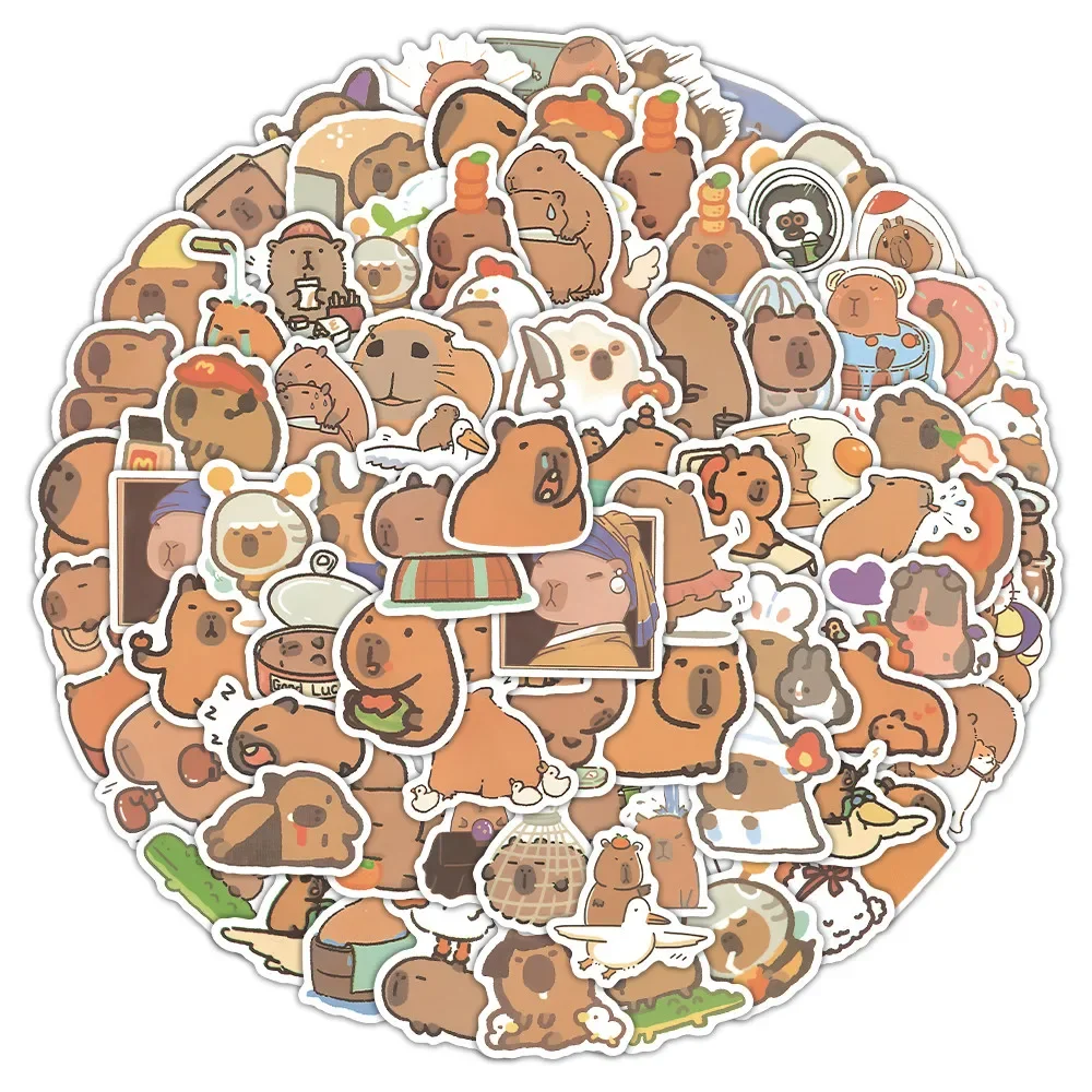 100PCS Cartoon Cute Capybara Graffiti Stickers for Bicycle Hand Account Pencil Case Decals