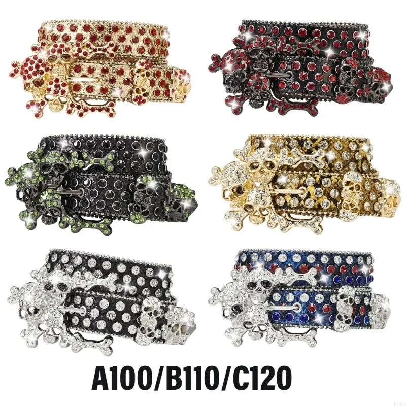

E56A Flaring Crystal Stretch Waist Belt Sparkles Rock Studded Belts Western Waistband for Music Festivals