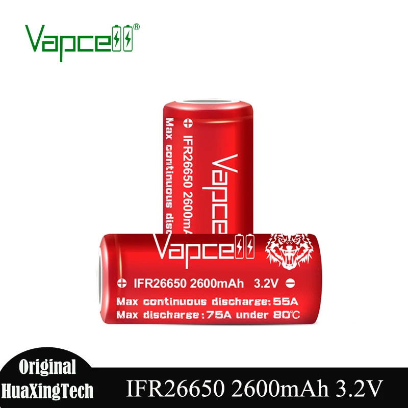 Original High Quality Vapcell 3.2V IFR26650 2600mah Battery 55A/75A 26650 lifepo4 Rechargeable Batteries For Electric Vehicles