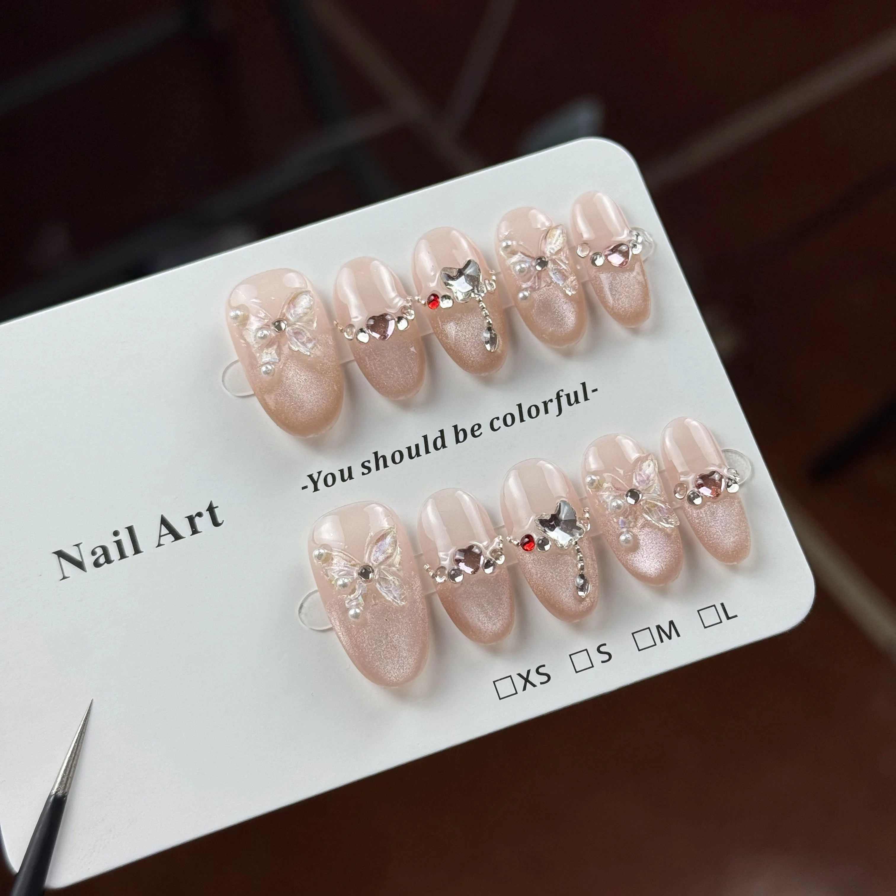 10pcs high-end Gentle and pure, hand-painted three-dimensional butterflies, hearts, sparkling ice-transparent gradient cat eyes