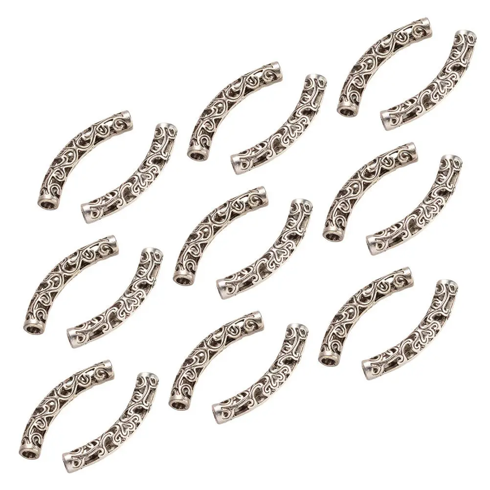 100pcs Hollow Bent Spacer Beads for Jewelry Making – Vintage-Style DIY Necklace & Bracelet Charms, Silver Finish