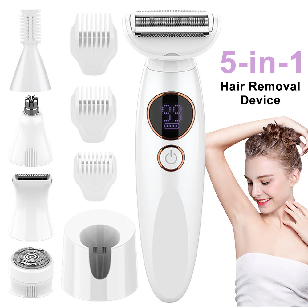 5in1 Rechargeable Women Epilator For Face Body Electric Shaver Female Hair Removal Bikini Trimmer Leg Lady Shaver Callus Remover