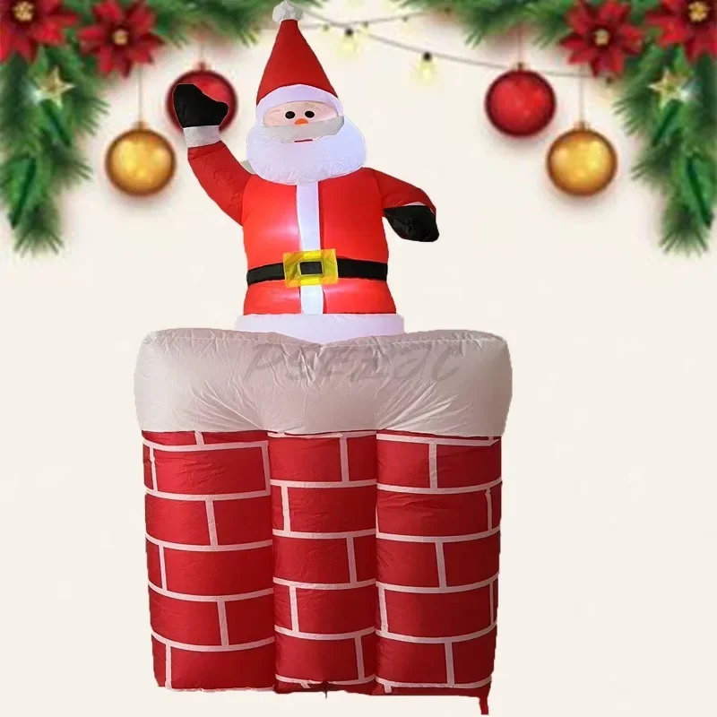 Party Supplies Christmas Electric Inflatable Automatic Chimney Up and Down Inflatable Santa Claus Inflatable Mold