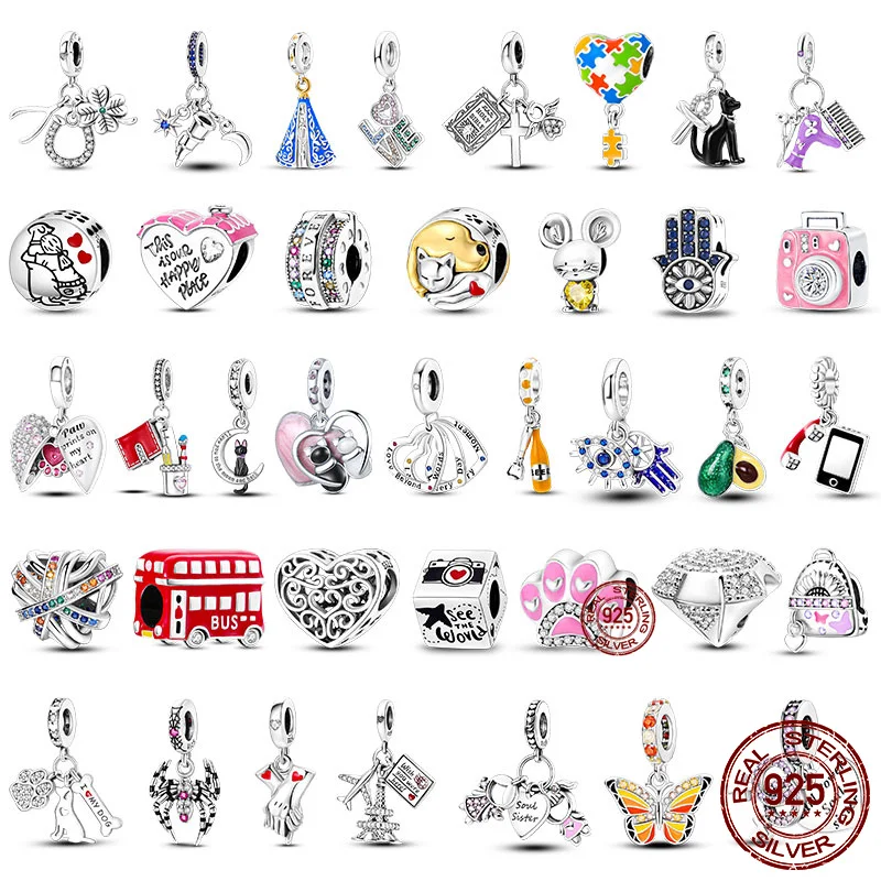 925 Sterling Silver Heart Butterfly Bus Camera Beaded Couples Best Friends and Dates Original DIY Jewelry Making Women's Gifts