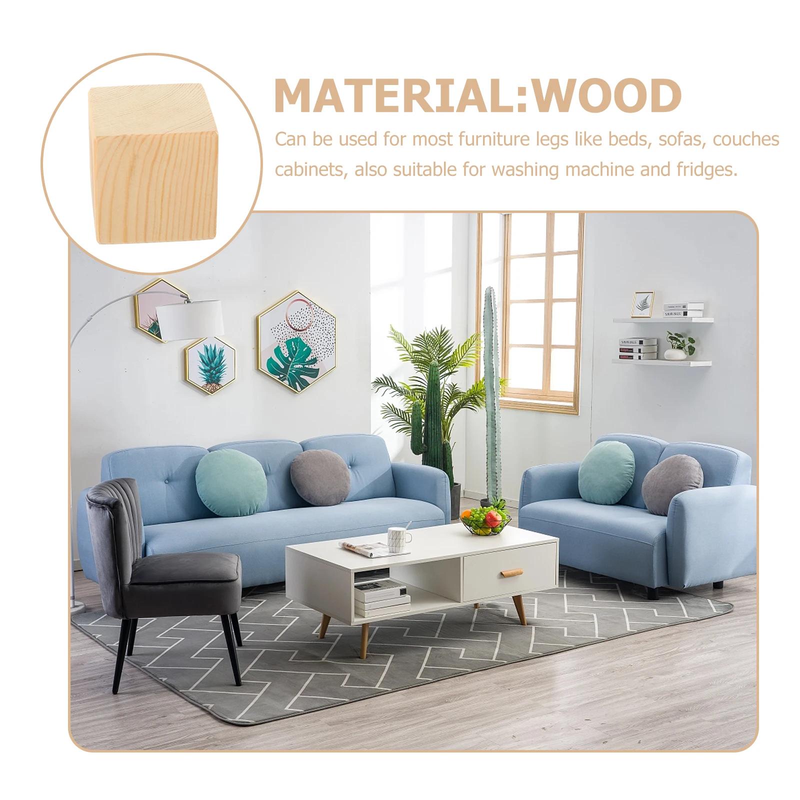 

2pcs Wooden Furniture Leg Bed Sofa Couch Desk Lift Blocks Heavy Duty Sturdy Natural Wood Material Floor Protector for Beds