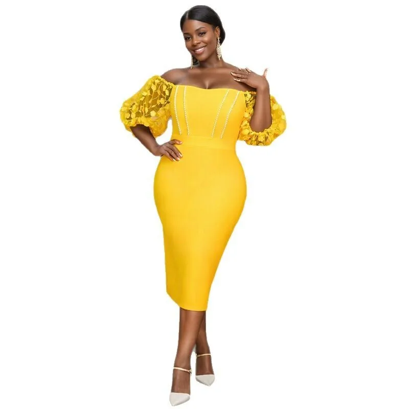 Am041242sexy sem alças pura lanterna manga vestido moda festa cocktail frisado deslizamento vestido 2025 vestido de verão robe feminino