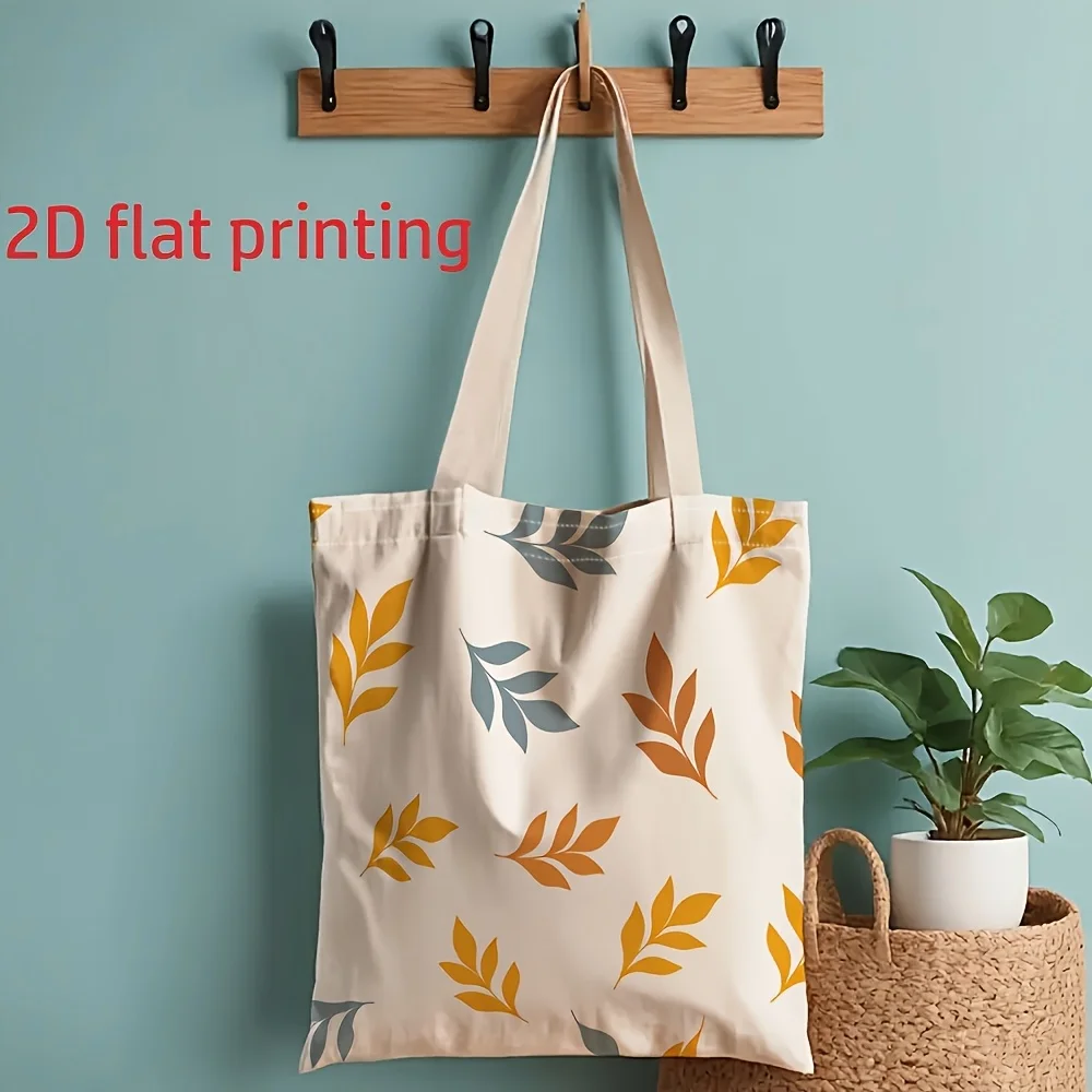 1pc,Double-sided PrintMinimal Warm Autumn Leaf Branch All Over Shoulder Bag, Mustard, Orange & Slate Blue Foliage Seamless Patte
