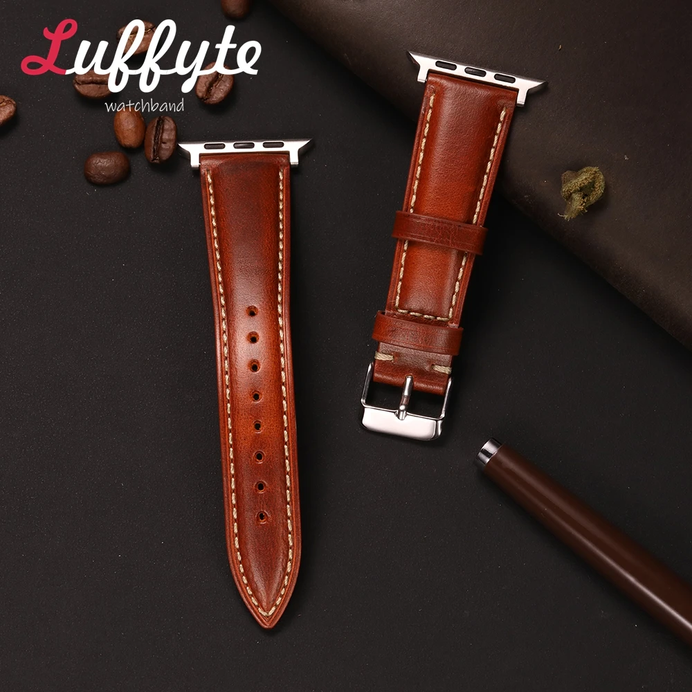 Vintage Oil Wax Leather Watch Strap For Apple Watch Series 1-11 SE Ultra 3 2 Male Strap For 38/40/41/42/44/45/46/49mm