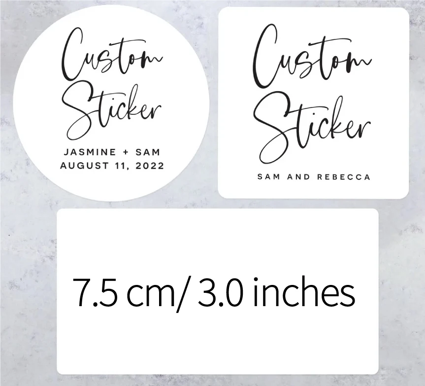 7.5 CM/ 3.0 INCHES, Custom Stickers, Round, Square, Rectangle, Personalized, Your Design, Logo, Text, Picture