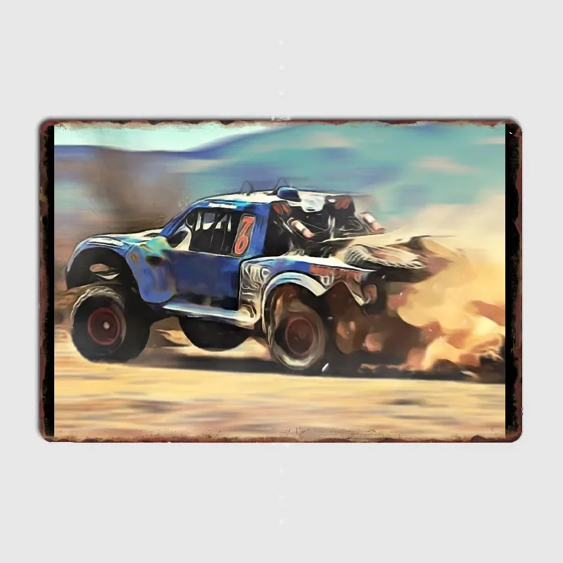 Baja Racing Truck Ripping Through the Desert Retro Metal Sign Poster Signboard Interior Wall Room Decoration Vintage Home Decor