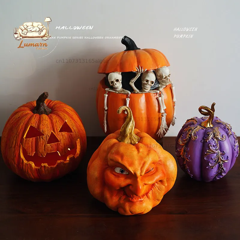 [Halloween] Exporting European hand-painted resin pumpkin series resin decorations and dining table decorations