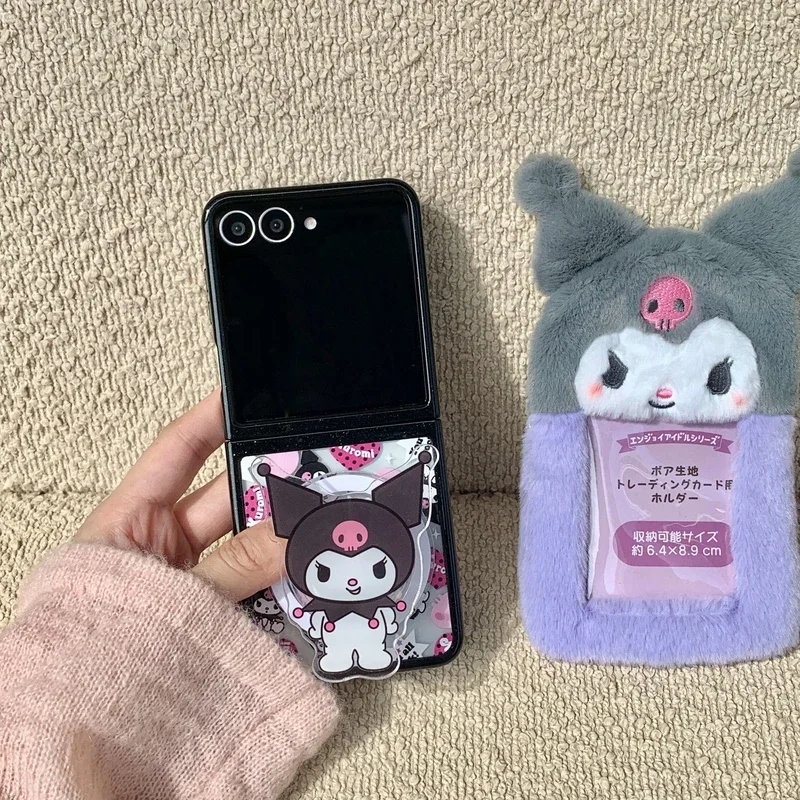 Cute Cartoon Sanrio Kuromi Magnetic Grip Holder Magsafe Wireless Charge Phone Case For Samsung Galaxy Z Flip 6 5 Hard Cover