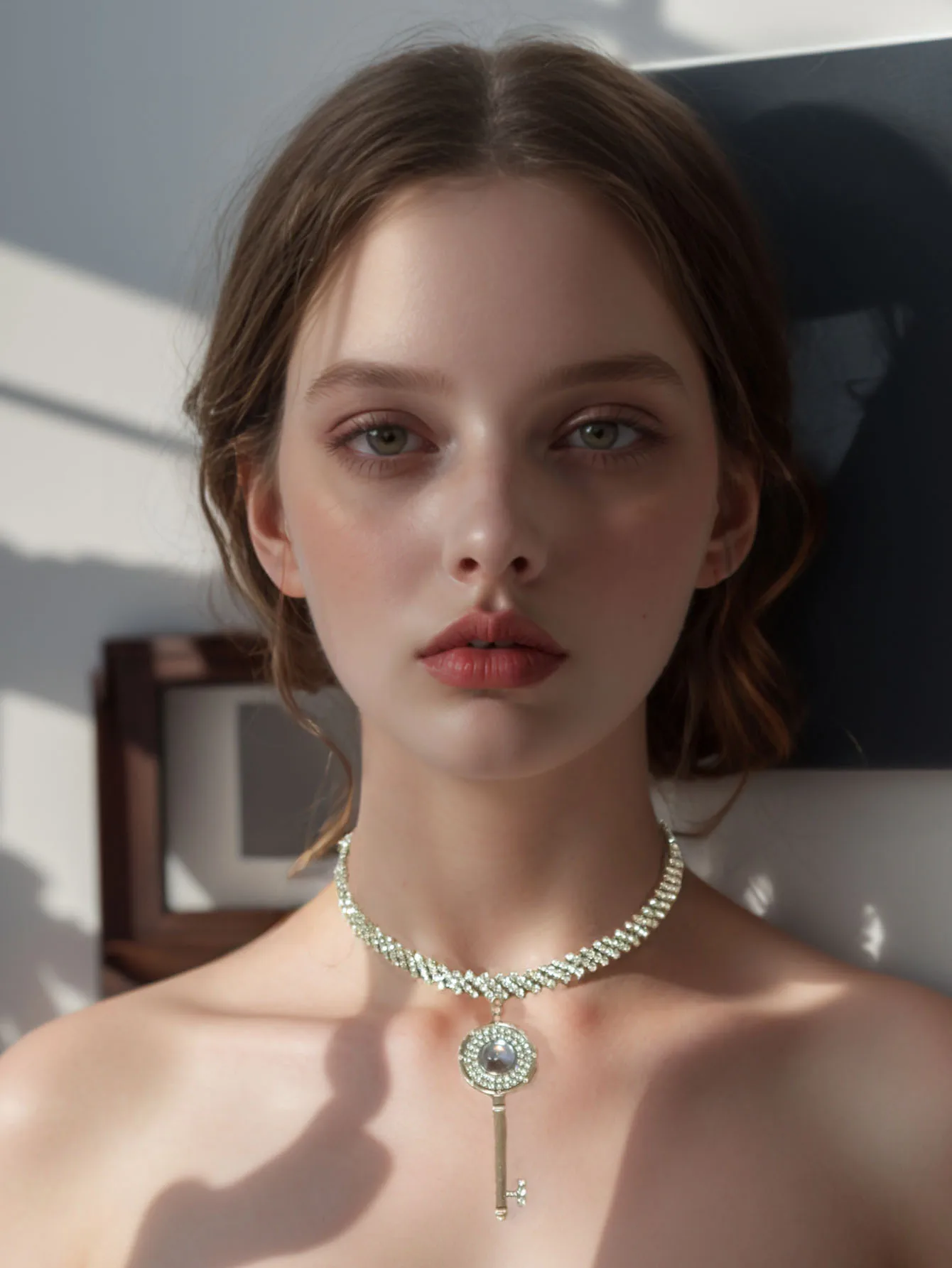 1pc Fashion Key Pendant Necklace Exaggerated Cuban Chain Hip Hop Peng Klein Stone Women's Neck Tie Necklace Party