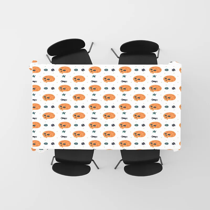 مفرش طاولة على شكل يقطين وجماجم لديكور طعام المطبخ طقم غطاء طاولة من القماش الأبيض مع ألواح ملونة أ #5