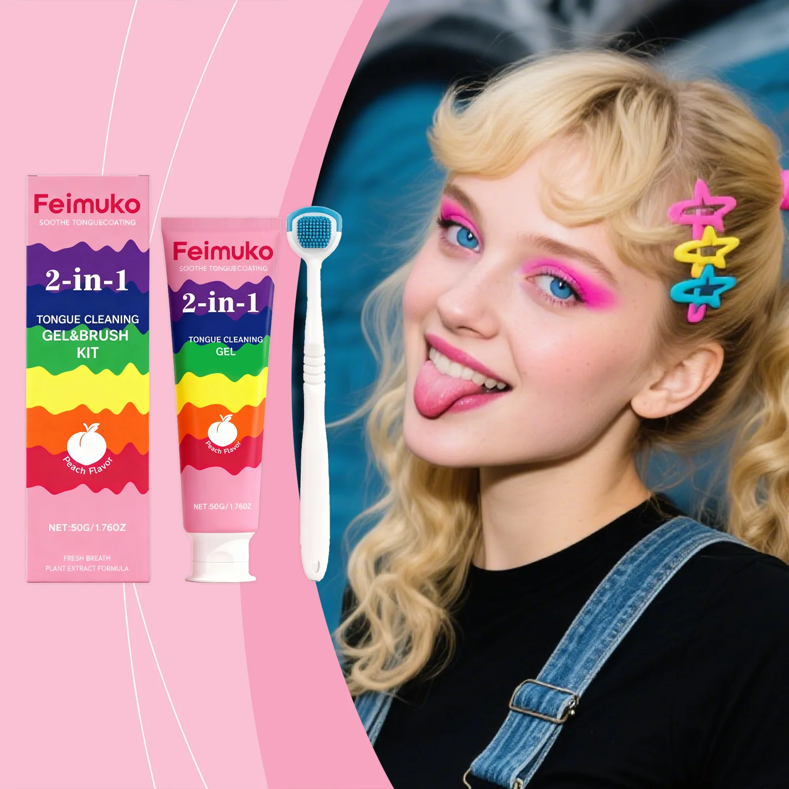 Dual Function Tongue Cleaning Kit Tongue Scraper & Brush Effective Bad Breath Remover Daily Oral Care Accessories