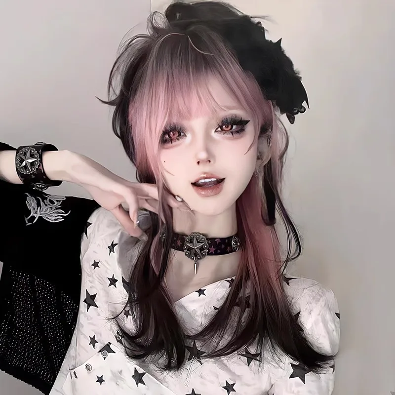 Synthetic Long Straight Ombre Black Pink Wig Full Head Costume Cos Natural-Look Halloween Party Anime Cosplay Fashion Subculture