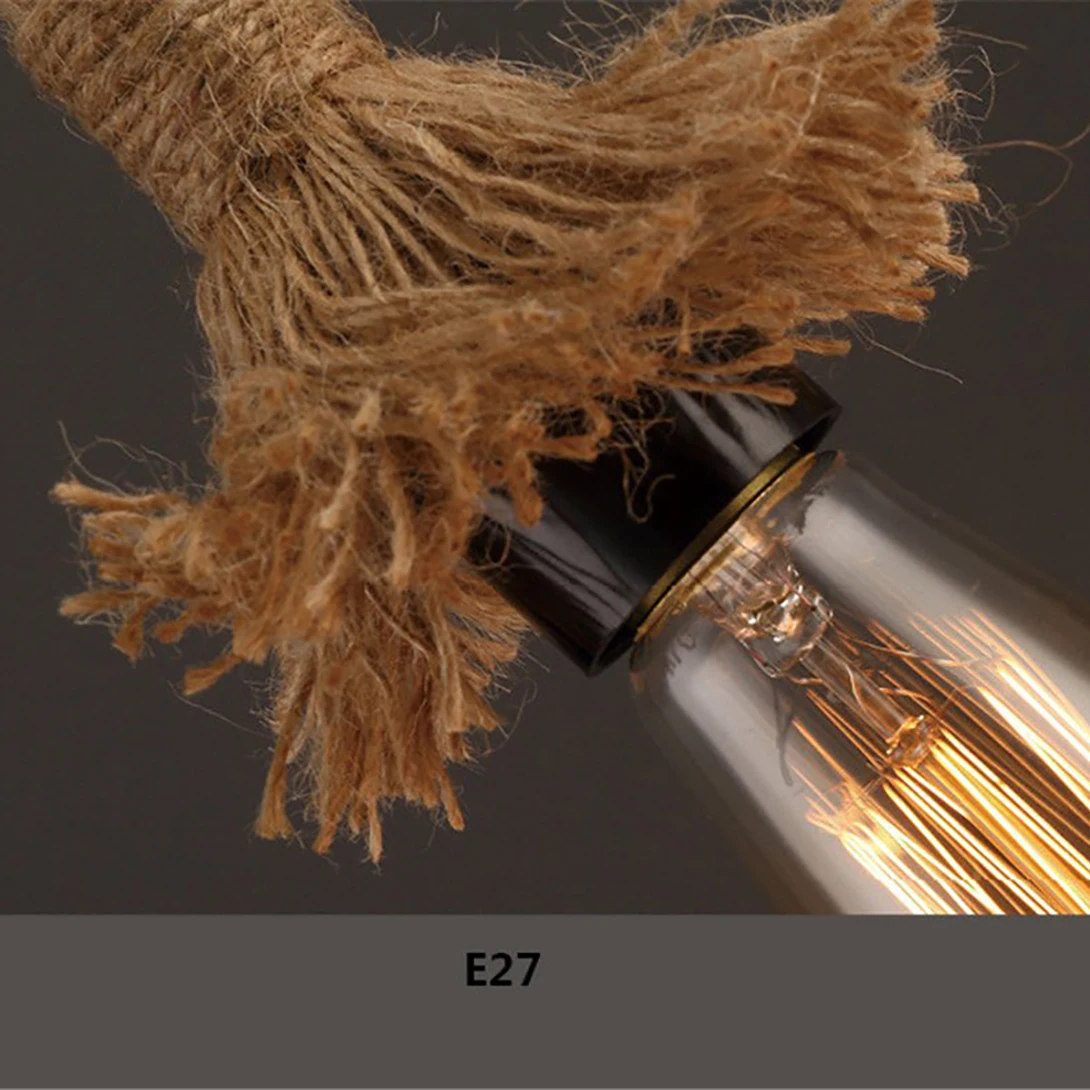 مصباح معلق على الطراز العتيق في حبل القنب بدون مصباح 150 سم AC220 V E27 مثالي كديكور لبار المطعم المنزلي وما إلى ذلك