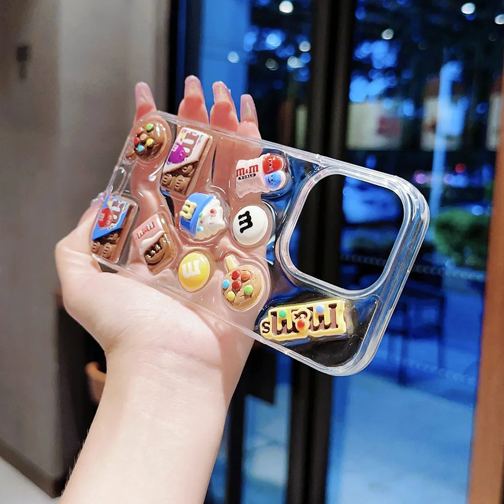 سوبر لطيف م الفاصوليا الشوكولاته قضية الهاتف آيفون 16 15 14 13 12 11 برو ماكس حالات غطاء سيليكون شفاف ثلاثية الأبعاد الكرتون Funda #6