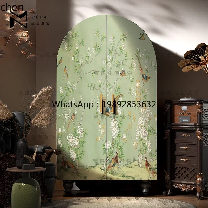 

GZ/Chinese Style Floral and Bird Solid Wood Wardrobe Home Cloakroom Decorative Wardrobe Living Room Double Door Storage Cabinet