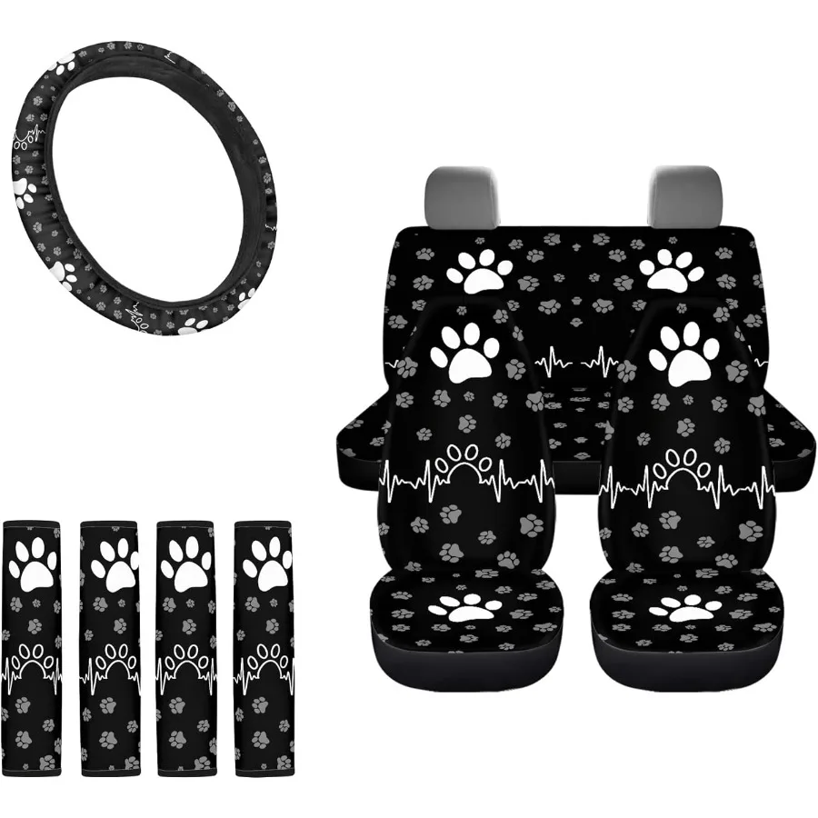 

Комплект автомобильных чехлов на сиденья с принтом лапы животных для любителей собак: чехлы на сиденья с высокой задней частью и передним ведром с удобными чехлами на ремни безопасности и ст.