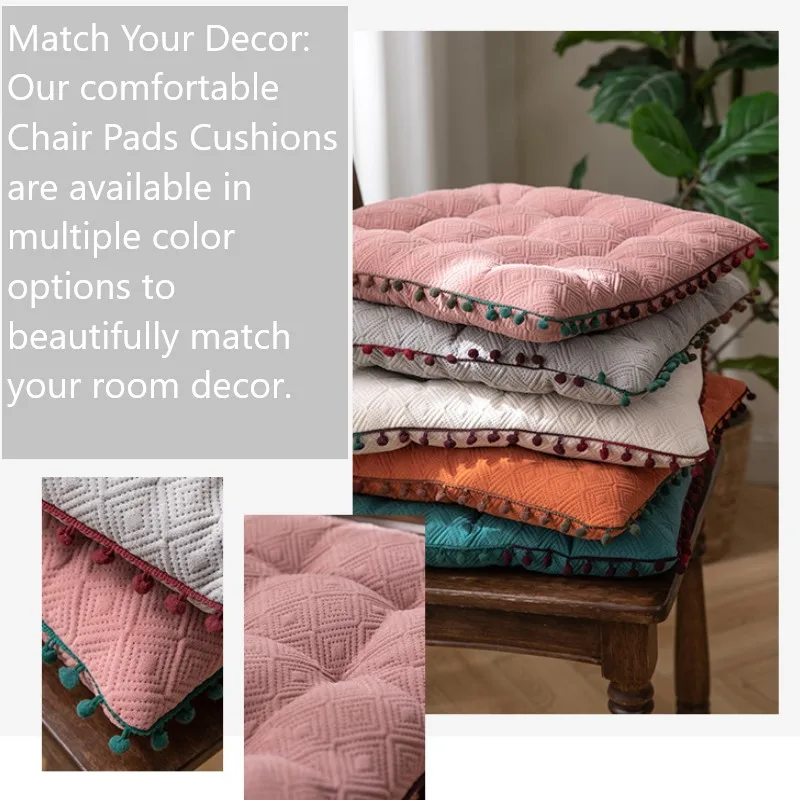Inyahome Velvet Soft Square Chair Pad with Ties Cute Gradient Pom Pom Indoor Dining Chair Cushion Thicken Soft Meditation Pillow