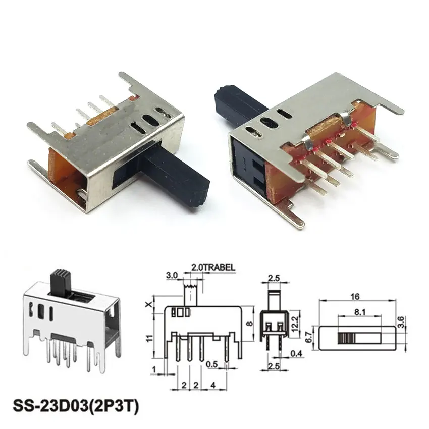 Cltgxdd 10PCS SS 12D00 Slide Switch Slide Gear Fluctuation Band 2/3 File Single Double Horizontal Mini Horizontal Power Supply