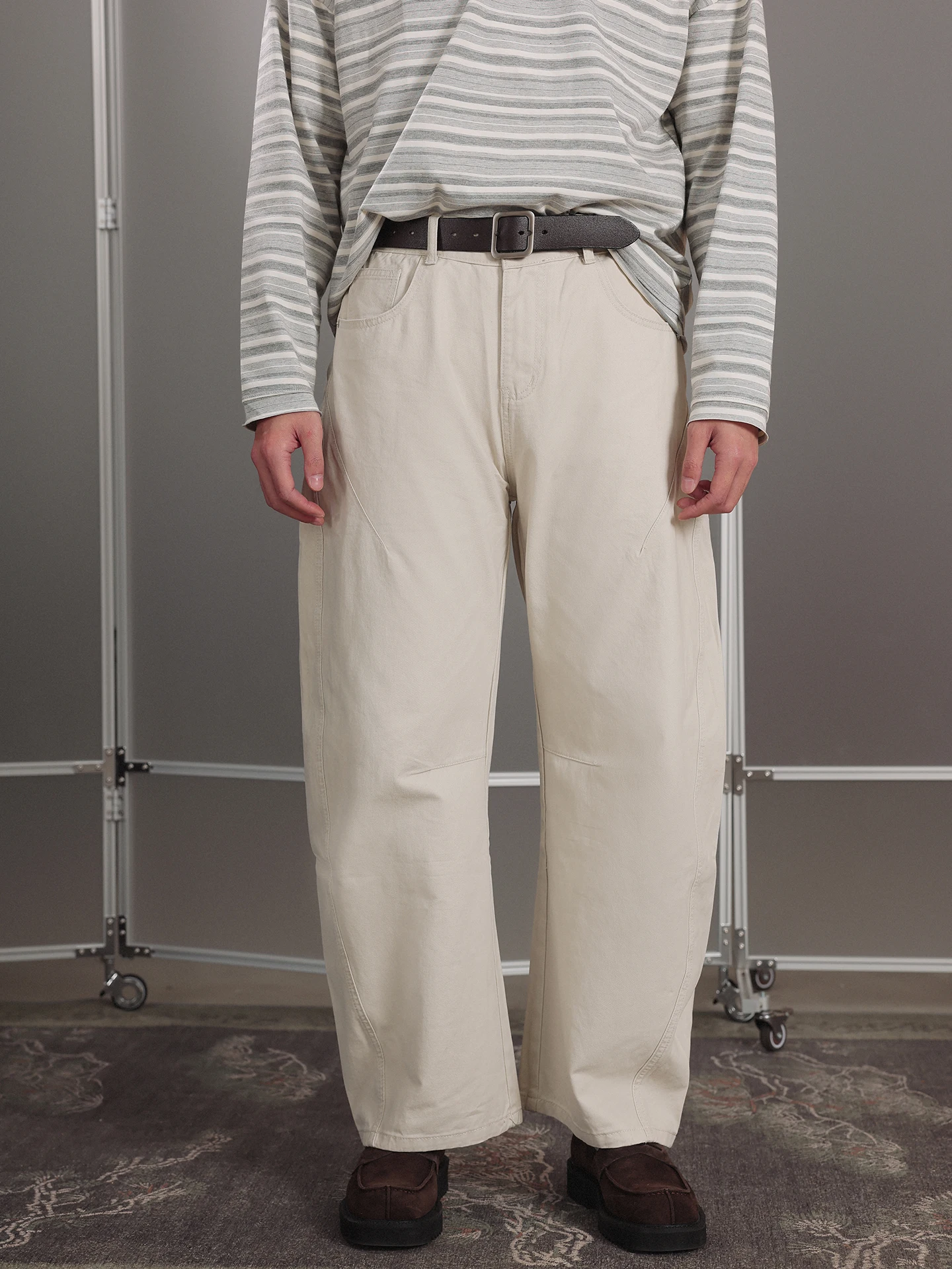 

Loose Straight Leg Casual Pants Spring y Apricot White Youthful Workwear Drapey Long Trousers Breathable Cotton Youth