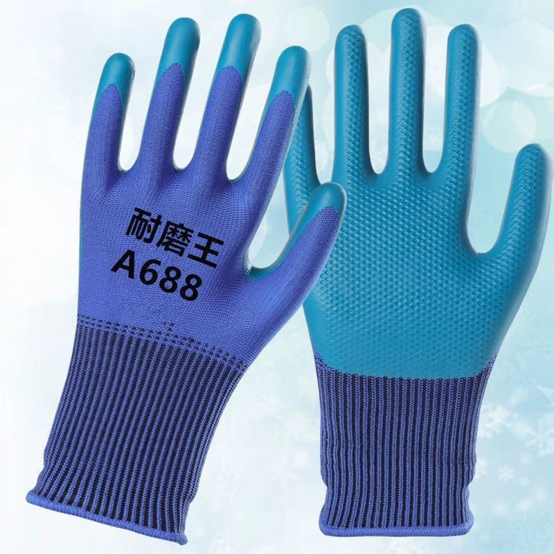 Gants de travail en latex gaufré pour hommes, fournitures de sécurité professionnelles, protection de travail, nylon flexible ou polyester, 1 paire