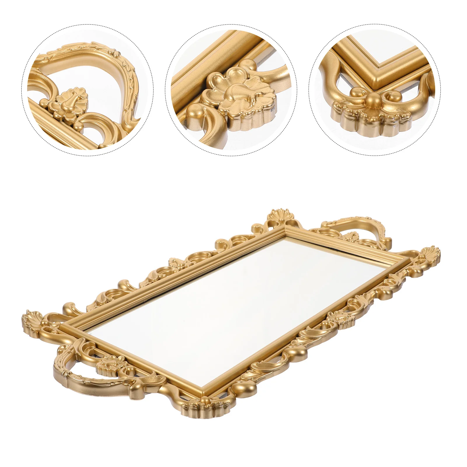 

Coffee Table Organizer Embossed Mirror Tray Adorable Nordic Makeup Snacks Storage Retro Golden Women Miss