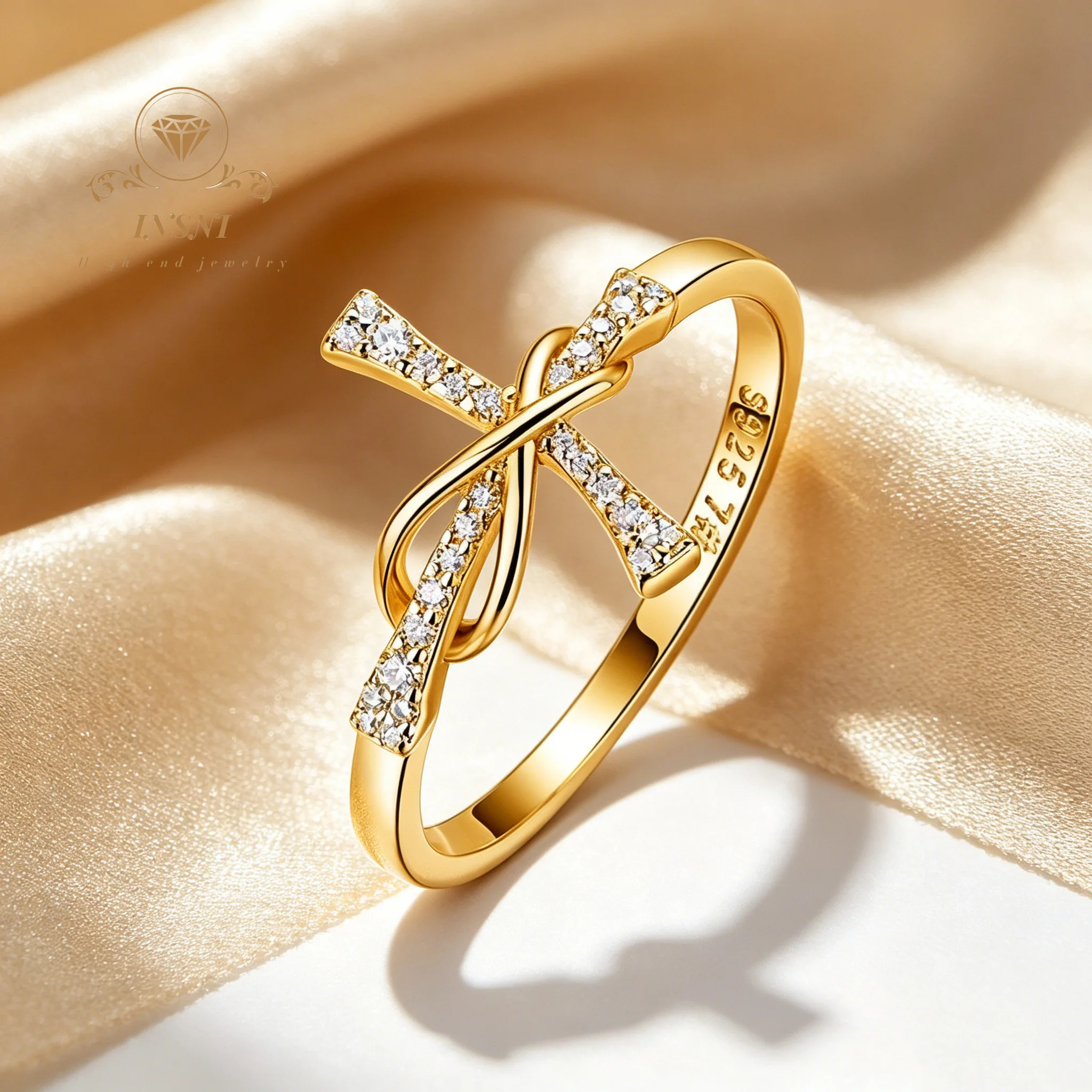 S925 Sterling Silver Moissanite Cross Kink Ring Line Wound Micro Inlaid Closed Ring Affordable Light Luxury Jewelry Gift Women