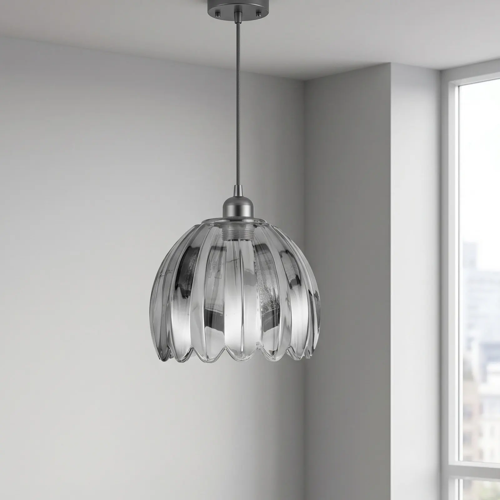 Grey Floral Glass Pendant Lamp Shade, 1.38