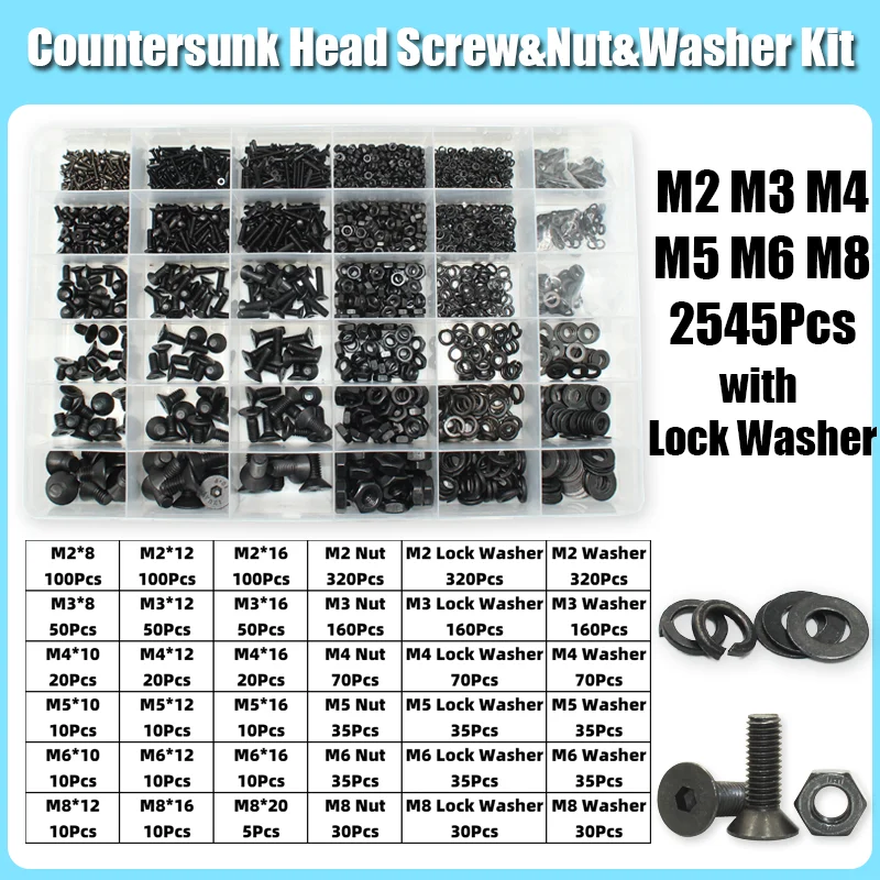 3045/Set m2 m2, 5 m3 m4 m5 m6 m8 Kohlenstoffs tahl Sechs kant Sechs kant Flach kopf Senk kopfs ch rauben Schrauben Schrauben Mutter Unter leg scheibe Sortiment Kit – Detail 7