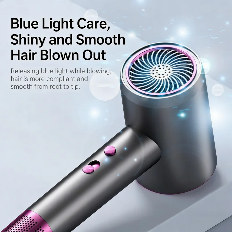 Professional Ionic Hair Dryer with Blue Light, 2400W Strong Wind, Dual Safety Protection, Salon-Grade Blow Dryer for Home Use