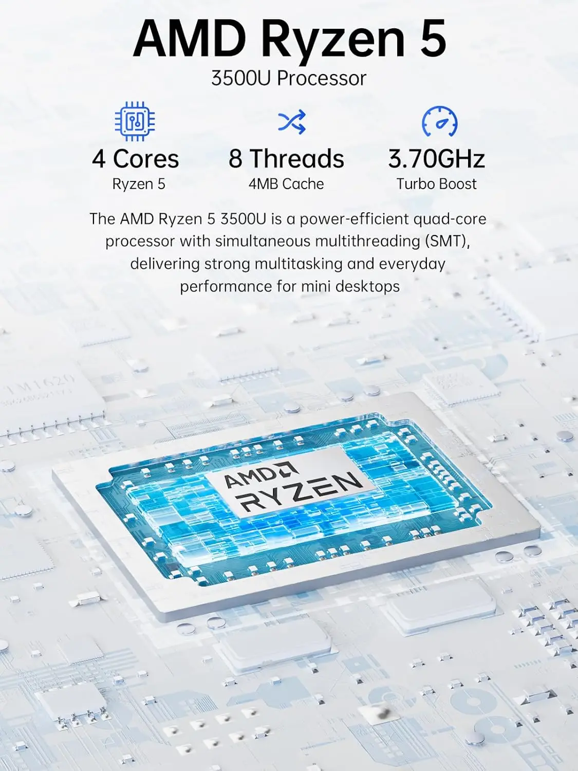 GMKtec มินิพีซี, G10 Ryzen 5 3500U (เหนือกว่า N150/N97), แรม 16GB SSD 512GB  พร้อมพอร์ต LAN 2.5GbE NIC คอมพิวเตอร์ตั้งโต๊ะสำหรับสำนักงาน บ้าน ธุรกิจ และ HTP