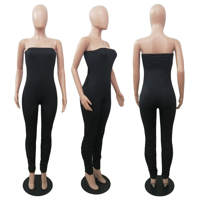 Jumpsuit Bodycon tanpa lengan wanita, baju monyet pesta malam kurus satu potong klub tanpa tali tanpa lengan