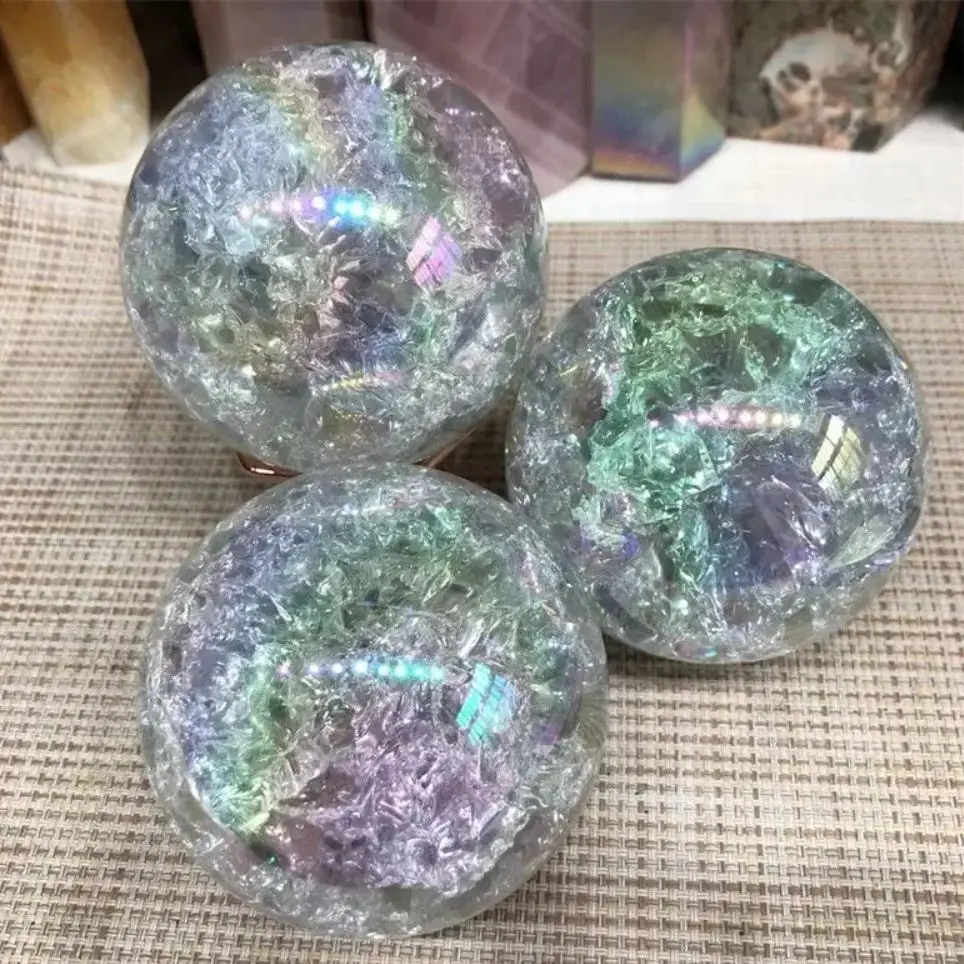 Aura Fire and Ice Rainbow Crystal Ball,Aura Ice Crack Rainbow Crystal Ball,Crystal Heal,Reiki Heal,Crystal,Home Decoration