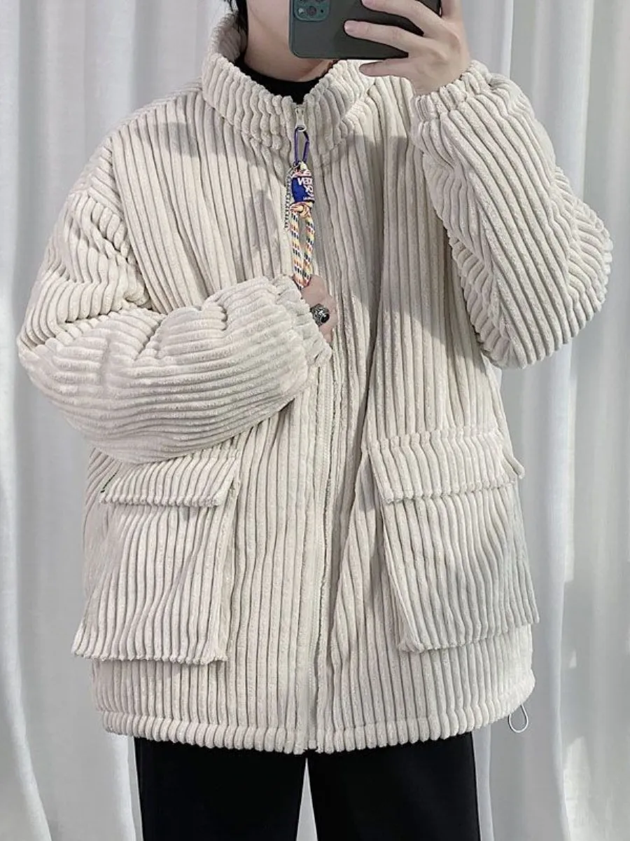 

Men's Winter Jaet Corduroy Casual Stand Collar Thi Stripes Korean Sle Blue Sea No Hong Kong Sle Streetwear