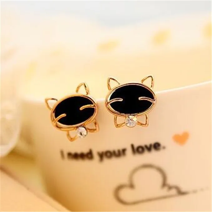 Sell Fashion Earrings Fashion Jewelry Lovely Rhinestone Cat Earrings Cute Cat Stud Earrings For Women Girls Gift Wholesale