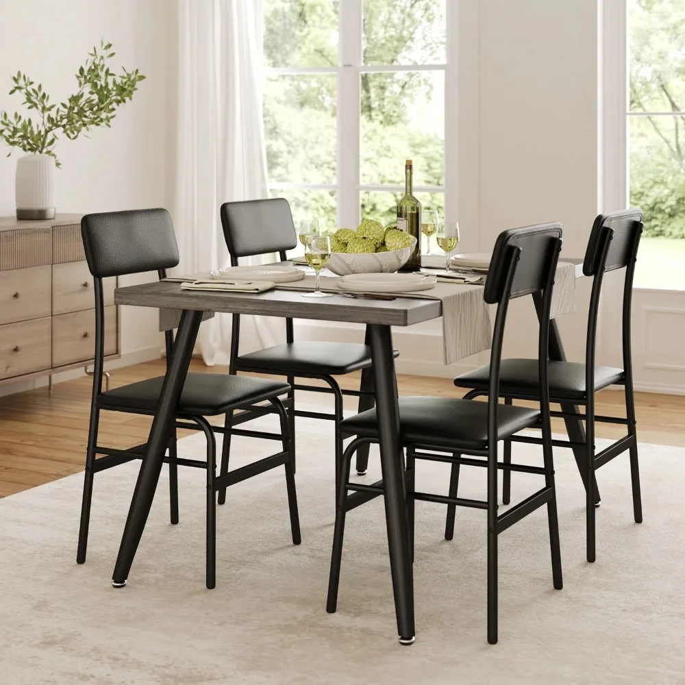 

Dining Table Set for 4, Modern Wooden Kitchen Dining Table and Upholstered Chairs for Small Space, Apartment, Vintage