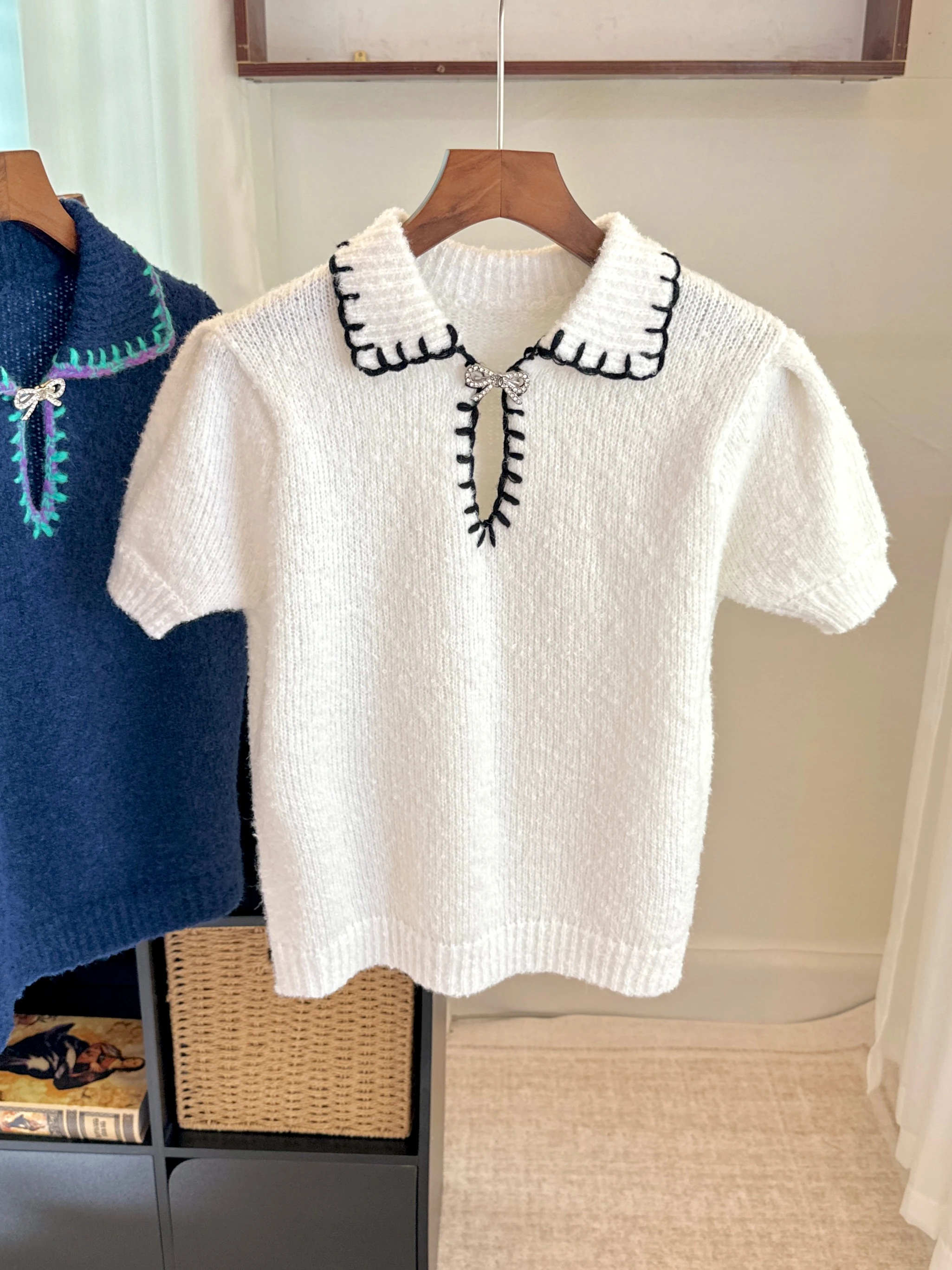 

Casual ort Sve Knitted Ne Sweater for Women Spring Summer Small Size Versatile ort Length Top Moisture ng