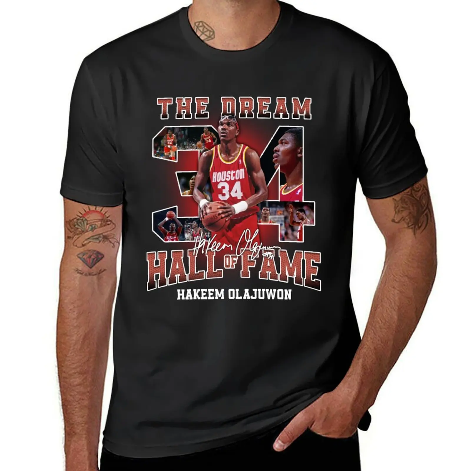 

Hakeem Olajuwon The Dream Houston Basketball Legend Signature Vintage Retro 80s 90s Bootleg Rap Style T-Shirt