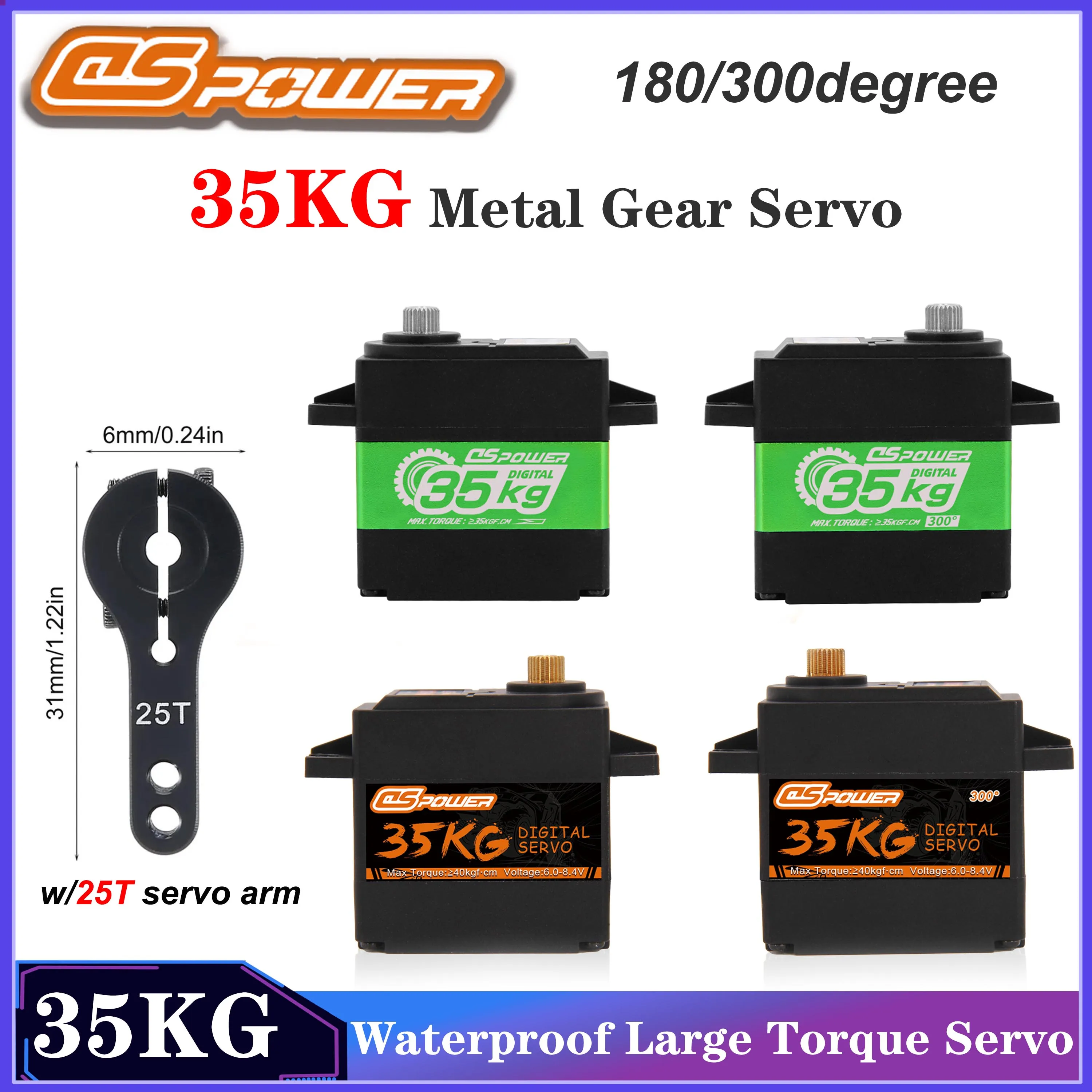 DSpower 35KG Digital Servo Waterproof Large Torque Metal Gear Servos 180/300degree 25T Arm for RC Car Crawler Robot Boat Parts