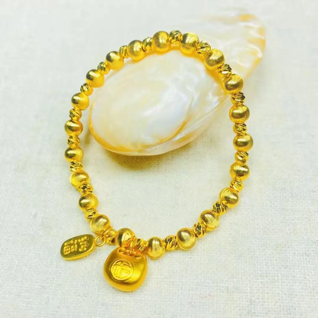 9999 gold brushed cat-eye thick-finished lucky lock bag pendant bracelet, auspicious fortune charm elastic bracelet