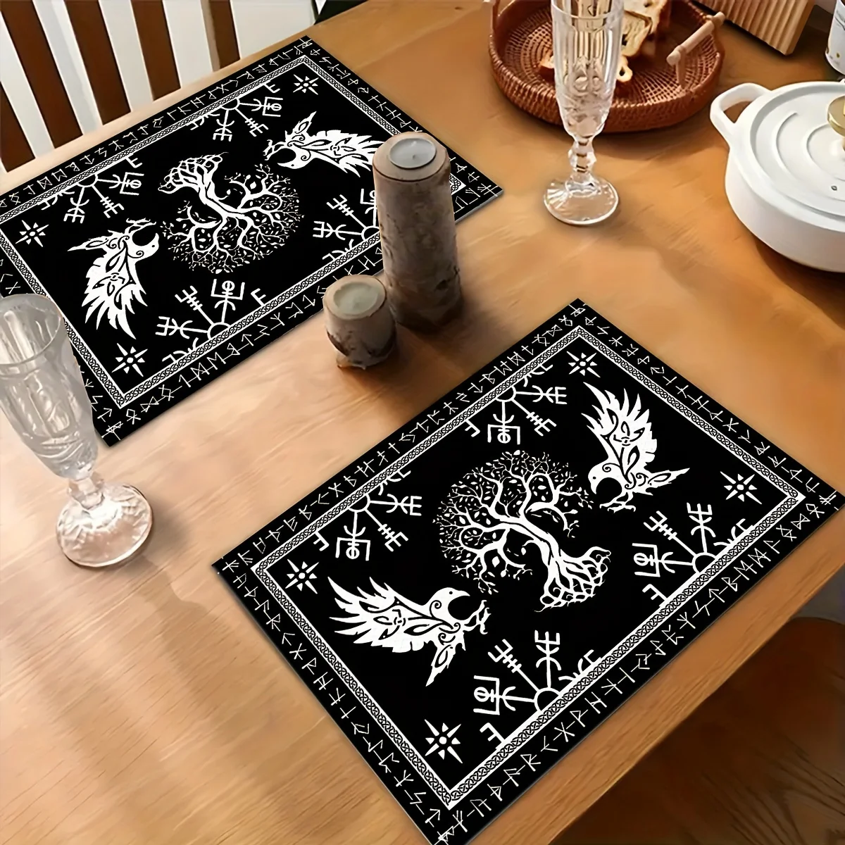 Viking Tree of Life Black Crow Heat Resistant Washable Table Placemats Kitchen Dining Decor 4 Piece Set