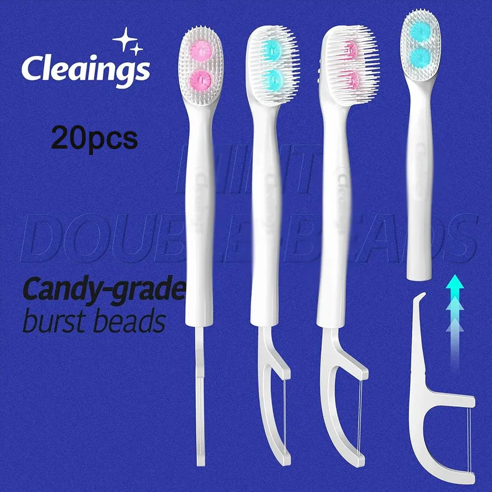 مزدوجة ظهرت حبة فرش رئيس المتاح الكبار تنظيف فرشاة الأسنان المحمولة السفر انفجار حبة فرشاة الأسنان رئيس مع الخيط