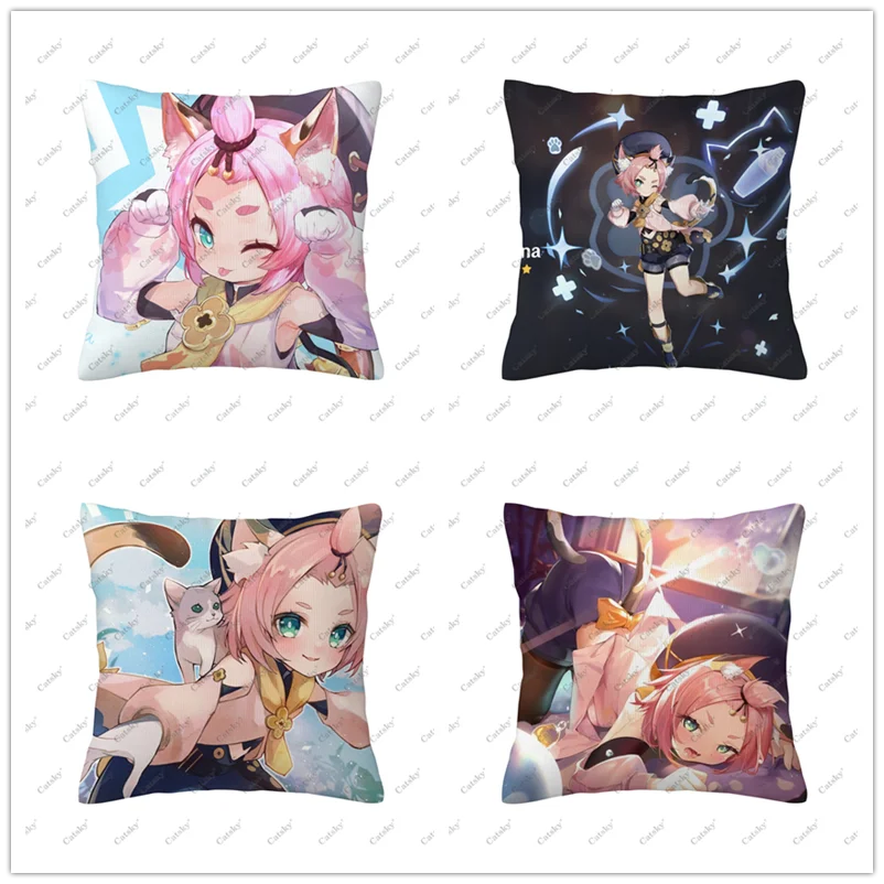 Genshin Impact Diona Pillow cover decoration sofa home 45x45cm gift holiday double-sided short plush cushion covers back pillows