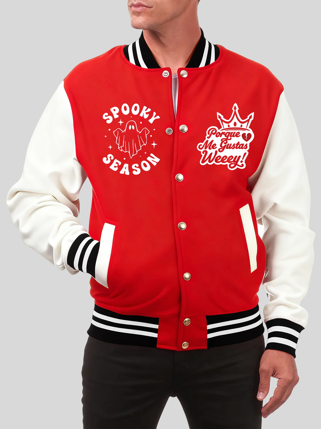 

Spooky Season Halloween Prints Baseball Uniform Men Loose Soft Clothes Fashion American Jackets Autumn Cotton Sportswear