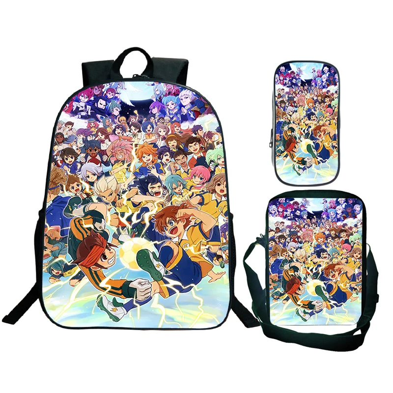 3Pcs Set Inazuma Eleven Go Amine Backpack for Boys Girls Large Capacity Children Backpack Kids Cartoon School Bag Travel Bookbag