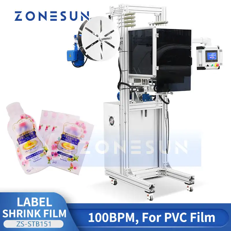 ZONESUN ZS-STB151 Automatic Bottle PVC Sleeve Labeling Machine 100BPH Heat Shrink Film Sleeve Applicator Packaging Equipment