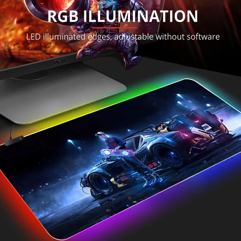 Imagem -06 - Rgb Anime Mouse Pad para Gamer Tapete Grande Grosso de Volta para o Futuro 900x400 pc Desk